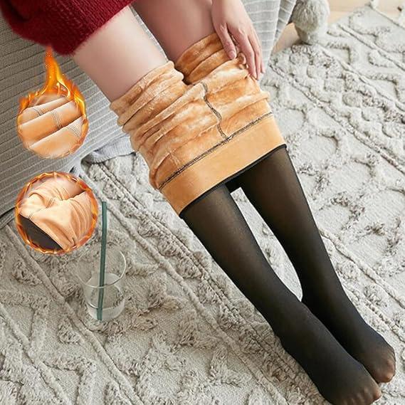 Fleece-lined tights turned outward to show the interior