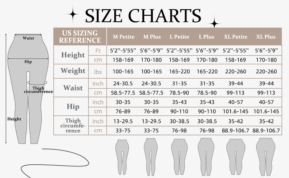 Original supplier size chart for M, L and XL in Petite and Plus lengths